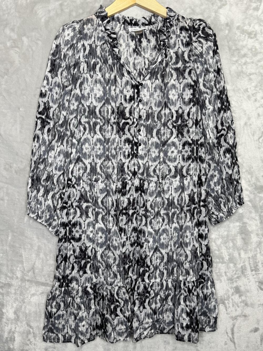 Calvin Klein Dress Womens 10 Gray Animal Print Long Sleeve V Neck Drop Waist